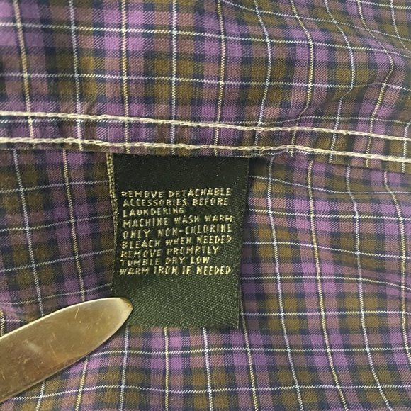 Lauren Ralph Lauren Shirt Mens 17.5 34/35 Purple Plaid Button Up Non-Iron Cotton - Picture 8 of 8